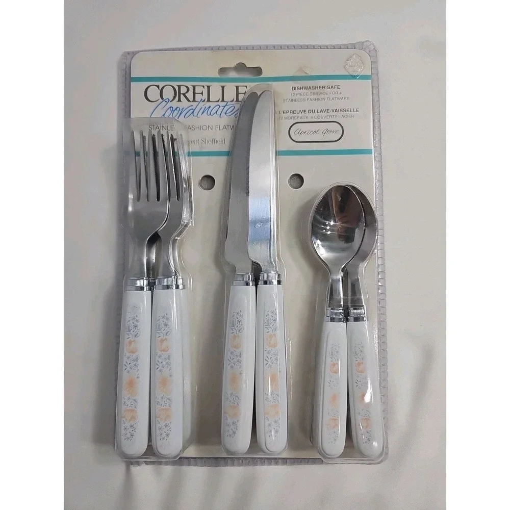 VTG Corelle Coordinates Apricot Grove Stainless Fashion Flatware NEW Set 12pc